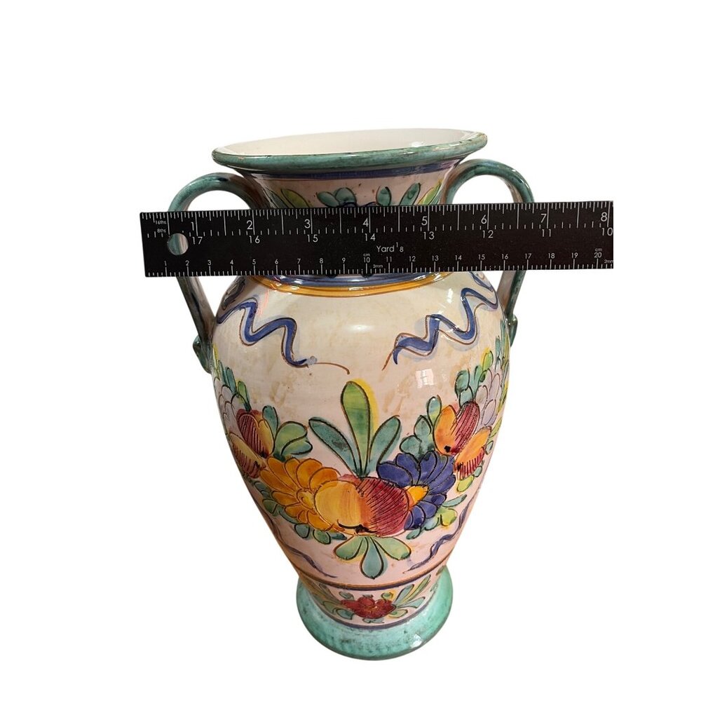 Vintage‎ Hand Painted Ceramic Vase Floral Majolica Art Pottery Decorative Urn - Picture 12 of 12